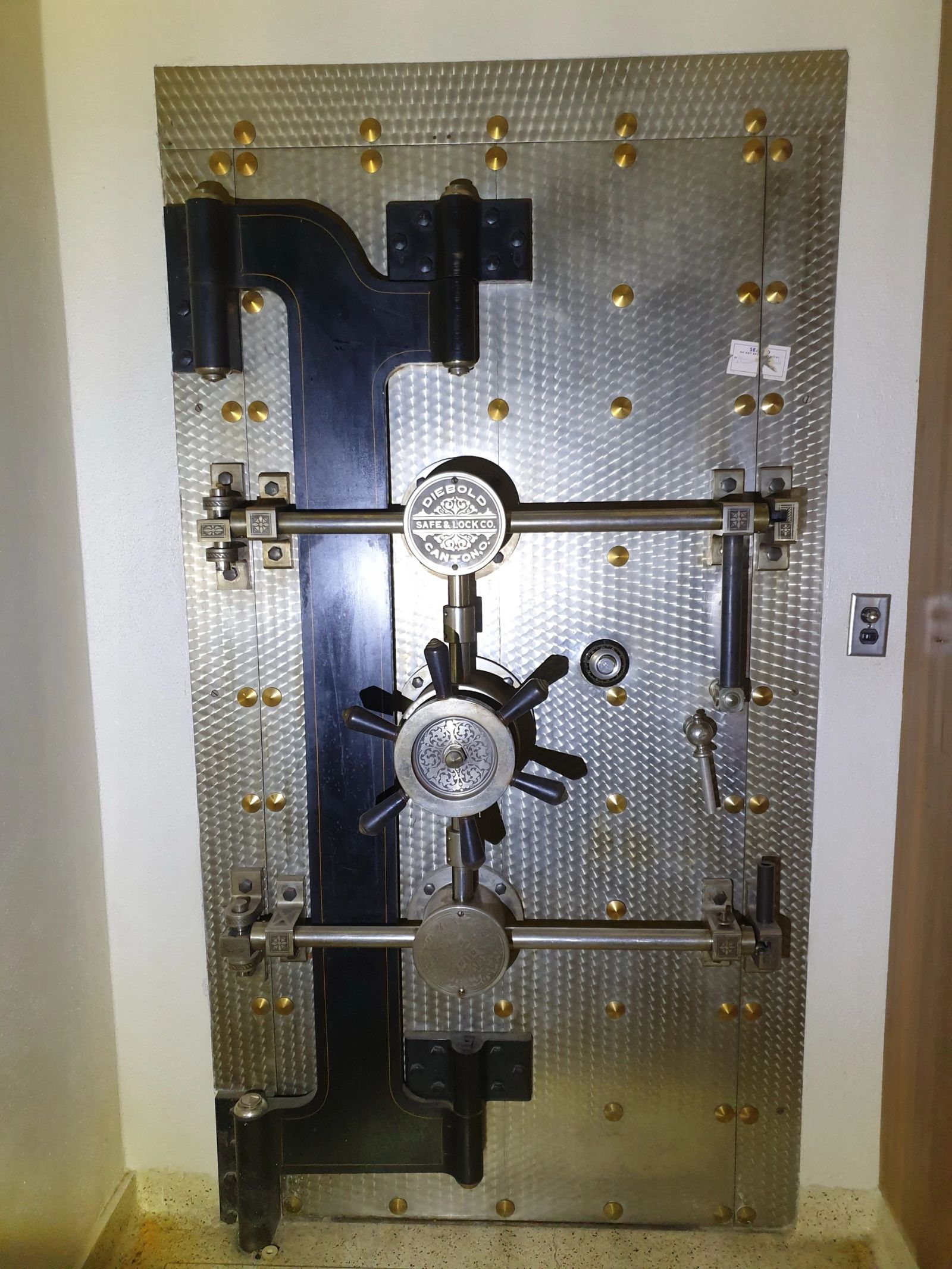 Historic bank vault door preserved inside the 302 Chestnut building